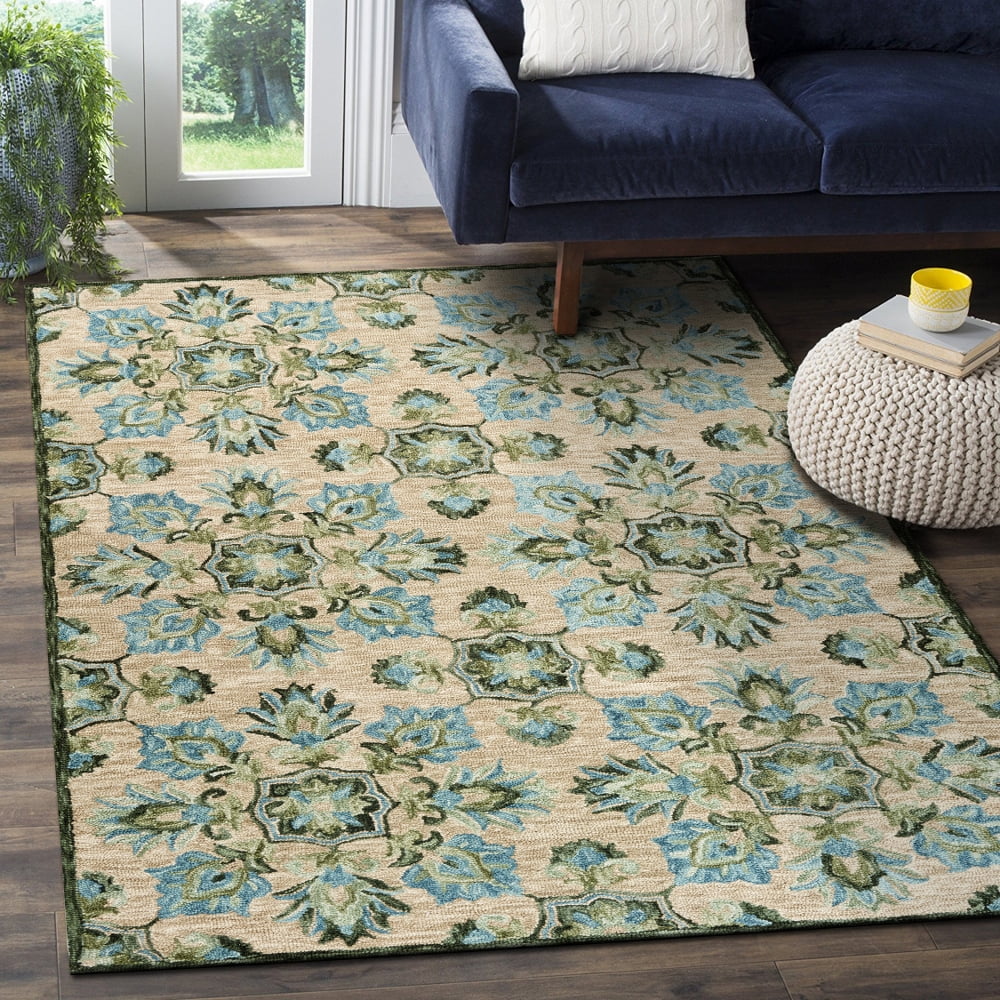 LR Home Lavish Floral Beige Blue Green Indoor Area Rug (5' x 7'9