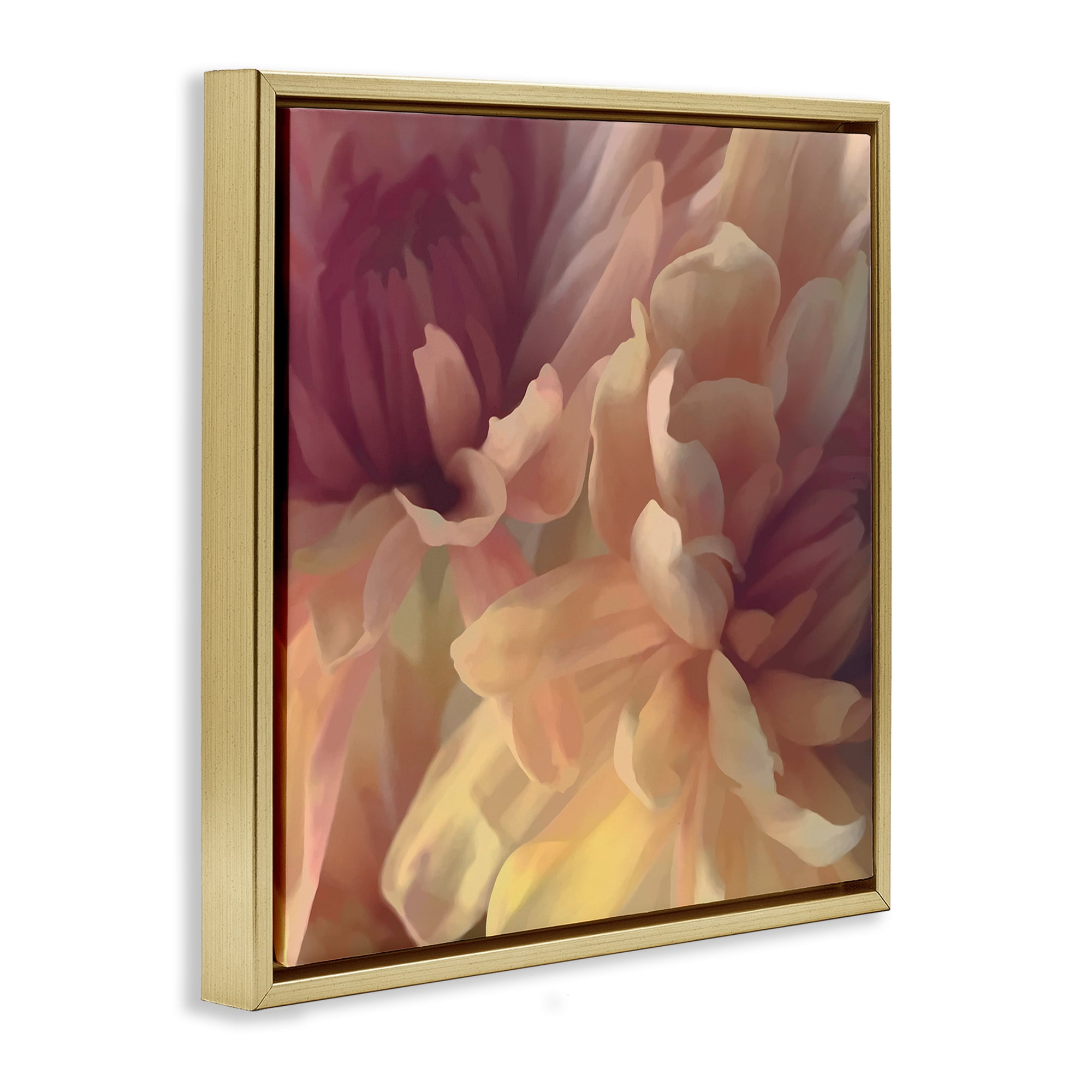 Stupell Industries Curling Dahlia Petals Botanical & Floral Painting Gold Floater Framed Art Print Wall Art, 18 x 18