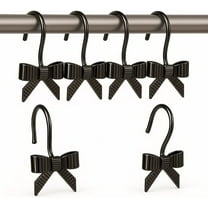 Premium Metal Shower Hooks with Ornate Black Bow Design, 12-Pack - Rust-Resistant Bathroom Curtain Rings