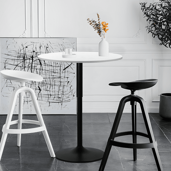 Magshion 31" Round Bar Table 26"- 35" Height Adjustable Pub Table with Metal Base for Living Room Patio Bistro, White