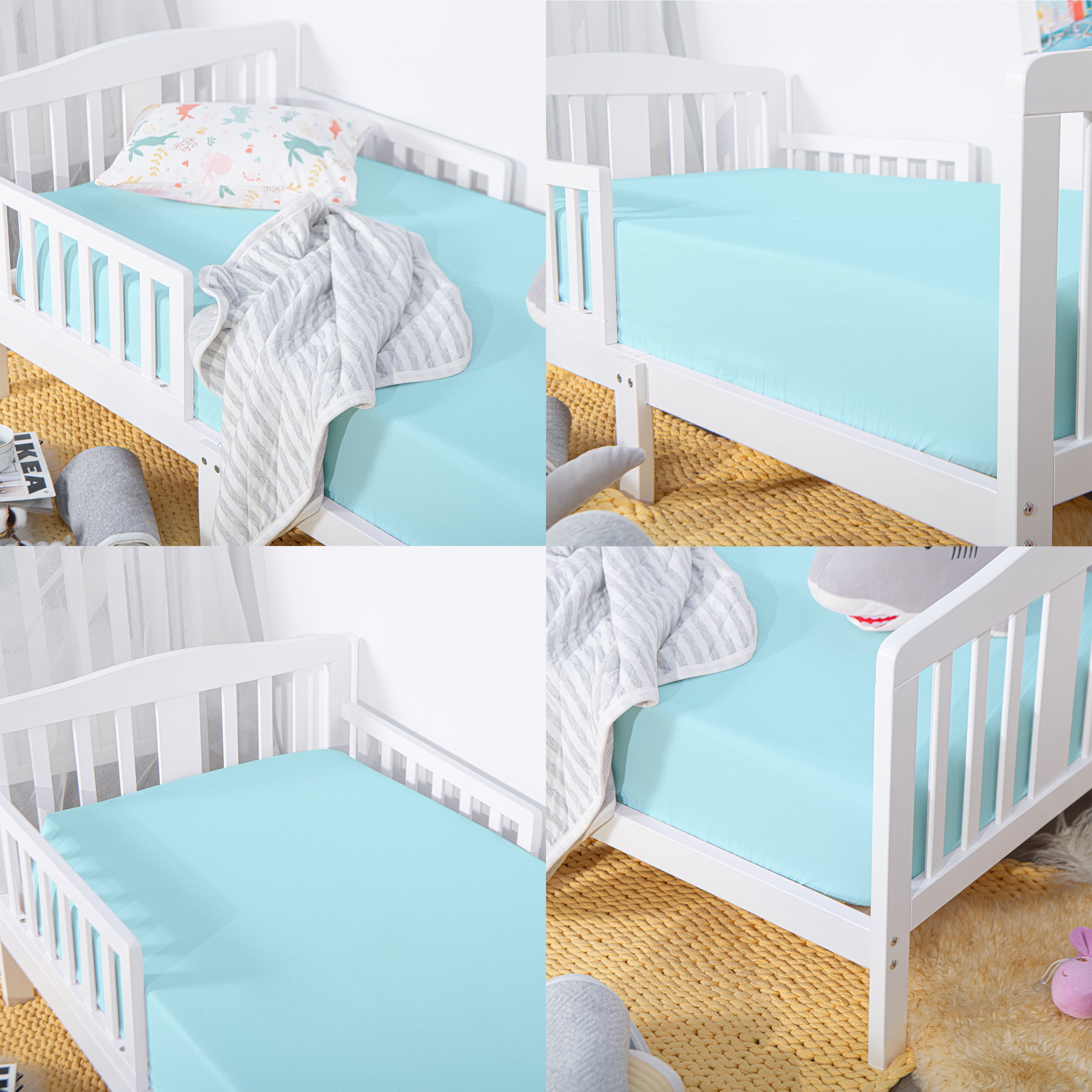 Organictune 2 Pack Microfiber Easy Care Fitted Crib Sheet, Ultra Soft and Cozy Toddler Sheet for Baby Boys and Girls, Aqua, 28" x 52"