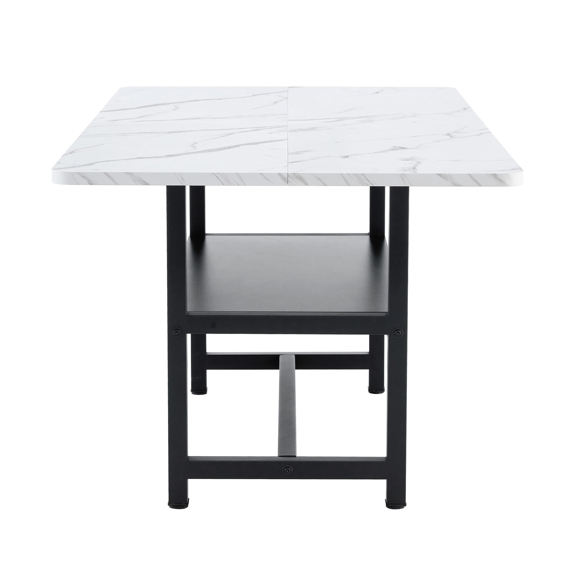 71" Dining Table, Minimalist Kitchen Table for 4-6, MDF Dinner Table with Metal Legs, for Kitchen, Dining Room, White