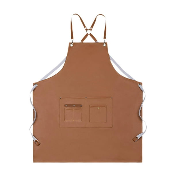 Delantal de cocina Delantal de trabajo Cómodo Ligero Multiusos con Bolsillo Grande Marrón