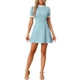 thumbnail image 1 of INSPIRE CHIC Vestido de Manga Corta Vintage con Panel de Contraste y Cuello Volante para Mujeres en Azul Lago, 1 of 6