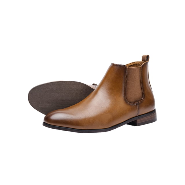 UKAP Men Dress Boots Side Zip Ankle Booties Business Chelsea Boot Work Leather Shoes Casual Khaki 5.5