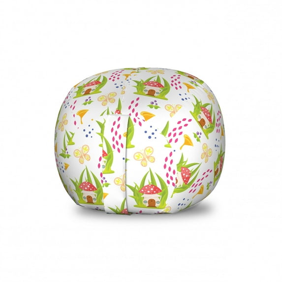 Mushroom Storage Toy Bag Chair, Spring Forest Toadstool House Pattern Fictional Image Art, Stuffed Animal Organizer Washable Bag, Large Size, Multicolor, by Ambesonne
