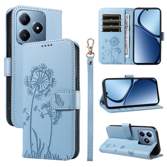 Wallet Case for OPPO Realme C61 4G, Kickstand and 3 Card Slots, Shockproof and Scratch Resistant, Sky Blue