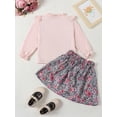 thumbnail image 4 of FAROOT Girls Autumn 2 Piece Outfits Pink Long Sleeve Ruffle Tops Button Floral Skirt Set, 4 of 8