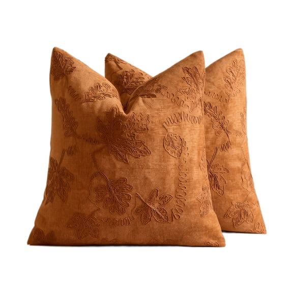 Embroidered Maple Leaf Cushion Cover, 17.7x17.7in Seasonal Fall Decorative Throw Pillow Case, Thanksgiving Halloween Home Ornament for Living Room Camel