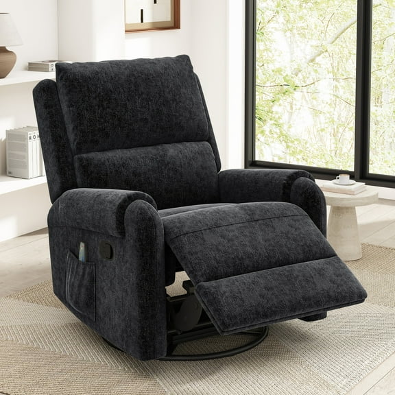 Christopher Knight Home Manual Recliner Chair with Massage, Swivel Rocker, Side Storage Pocket, Black