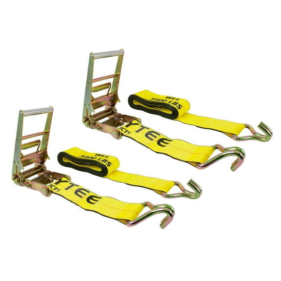 (2 Pack) 4" x 30' Yellow Ratchet Tie-Down Straps w/ Wire Hook 16,200 Lbs Capacity