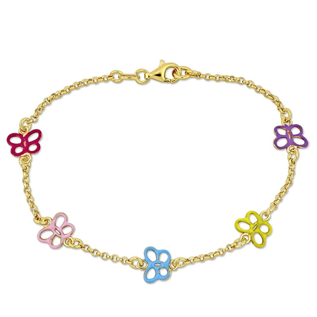 Miabella Bracelet en Émail Multicolore avec Breloque Papillon en Argent Sterling Plaqué Jaune
