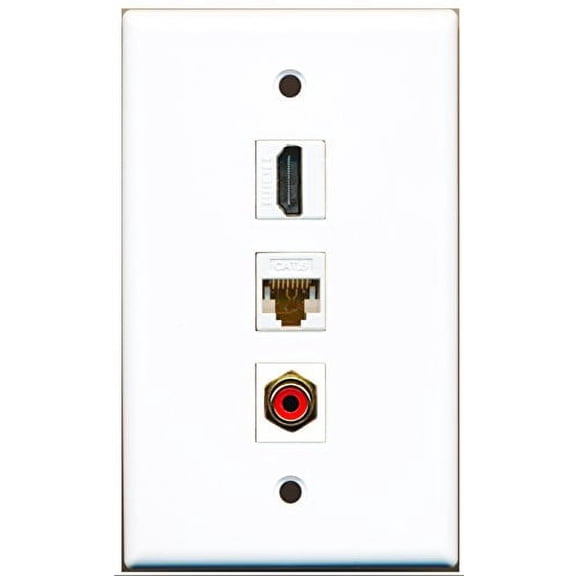 RiteAV - 1 Port HDMI and 1 Port RCA Red and 1 Port Cat6 Ethernet White Wall Plate