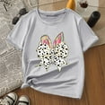 thumbnail image 4 of Girls' Spring Summer Short Sleeve T Shirt With Easter Alphabet Print Crew Neck T Shirt Grey, 4 of 4