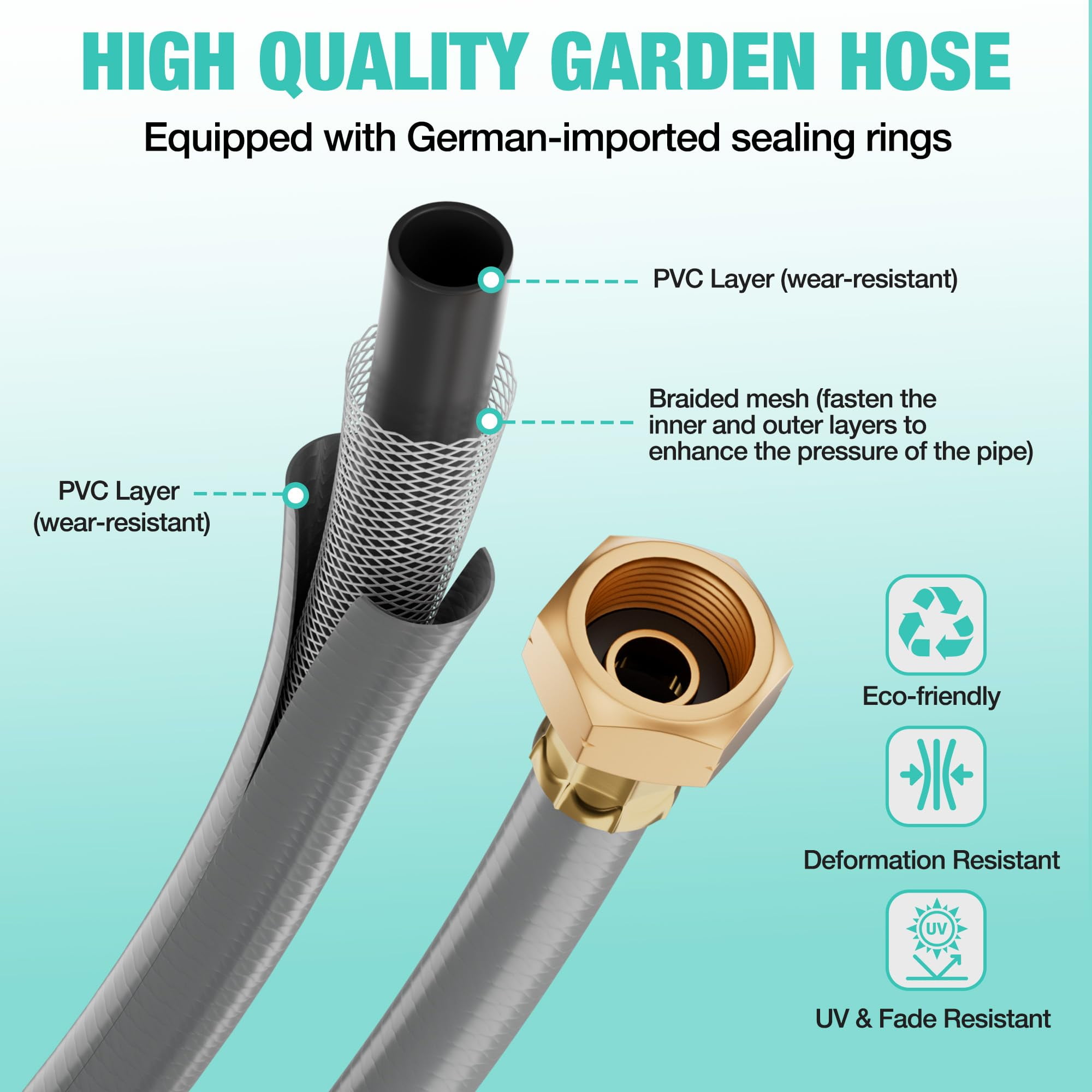 HAUSHOF Retractable Garden Hose Reel 1/2” x 130 ft, Auto-Lock at Any Length, Slow Return System, Wall Mounted and 180° Swivel Bracket for Outside Water