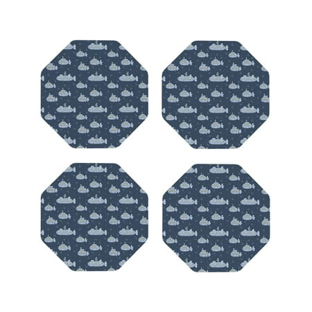 

Fuzoiu Submarine With Periscope Print Leather Coasters Set Drink Coasters Set of 4 for Tabletop Protection Durable PVC Coasters Home Décor and Housewarming Gift-Octagon