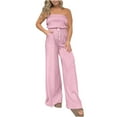 thumbnail image 1 of AherBiu Lounge Rompers for Women off Shoulder Sleeveless Drawstring Waist Wide Leg Jumpsuits with Pockets, 1 of 5