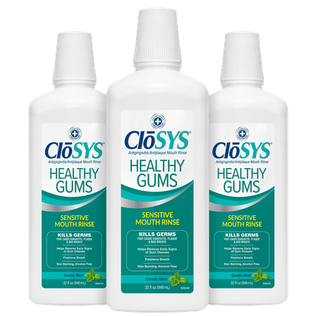 Closys Healthy Gums Mouthwash, Antiplaque and Antigingivitis for Gum Health, Non-Burning, Non-Irritating – 32 Fl Oz (Pack of 3)