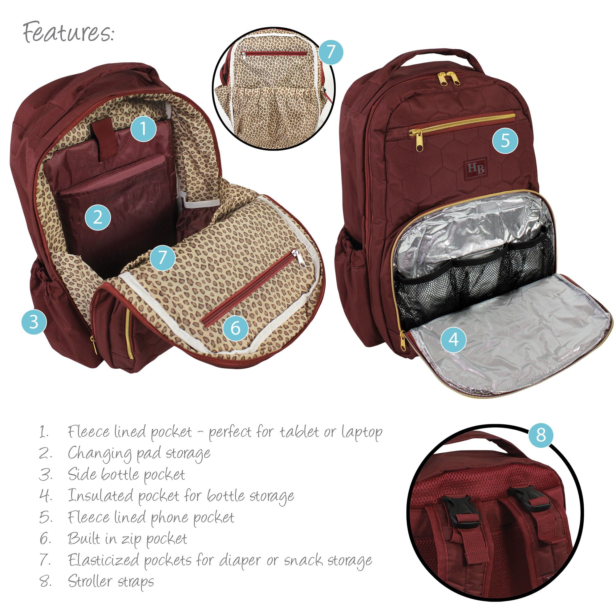 Hudson Baby Premium Diaper Bag Backpack and Changing Pad, Burgundy, One Size