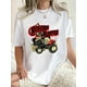 thumbnail image 1 of Camiseta informal con estampado de calavera y coche para mujer: cómoda camiseta de manga corta con cuello redondo, perfecta para el verano y para practicar deportes de ocio., 1 of 6