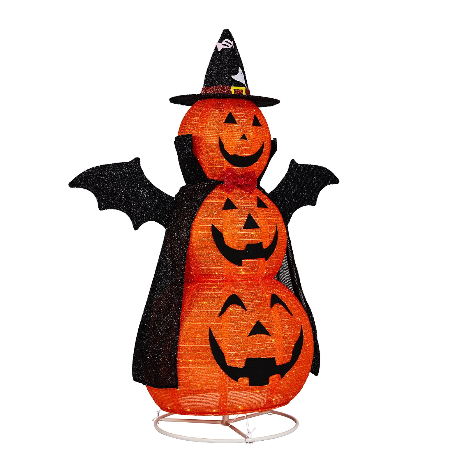 5ft Orange 3-Tier Retractable Fabric Pumpkin with 130 LED Lights for Halloween