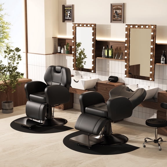 Baasha Barber Chair, Reclining Salon Chair for Hair Stylist, All-Purpose Hair Chair with Heavy-Duty Steel Frame, Shampoo Chair Stylist Chair Tattoo Chair, Beauty Salon Equipment - Black