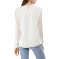 thumbnail image 3 of INSPIRE CHIC Women's Round Neck Casual Blouses Lace Floral Long Sleeve Chiffon Tops 3XL White, 3 of 8