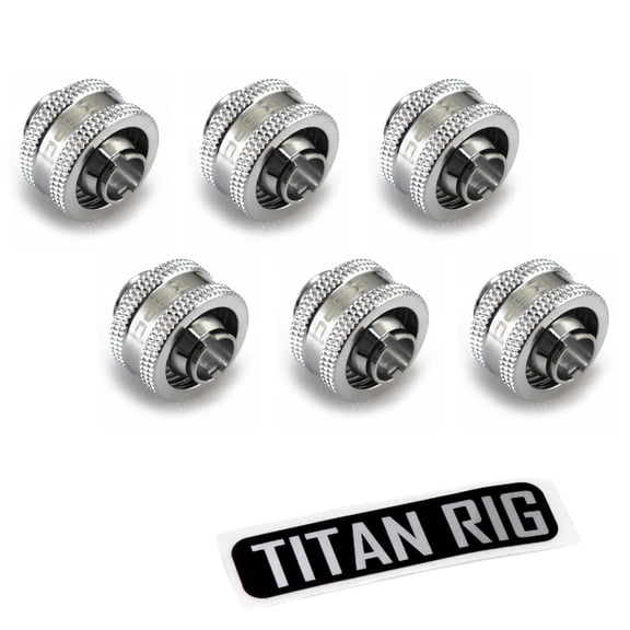 XSPC G1/4" to 3/8" ID, 5/8" OD Compression Fitting V2 for Soft Tubing, Chrome, 6-pack