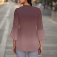 thumbnail image 3 of FNFHFY Womens 3/4 Bell Sleeve Tops Casual Fall V Neck Gradient Shirt Dressy Business Work Blouses Color Block Tunic Shirts to Wear with Leggings, 3 of 6