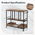 thumbnail image 4 of Barara King Baker's Rack, Microwave Stand,Bun Pan Sheet Rack, Kitchen Storage Shelf Rack,3 Tiers Bar Cart on Wheels with Glass Racks-Brown, 4 of 8