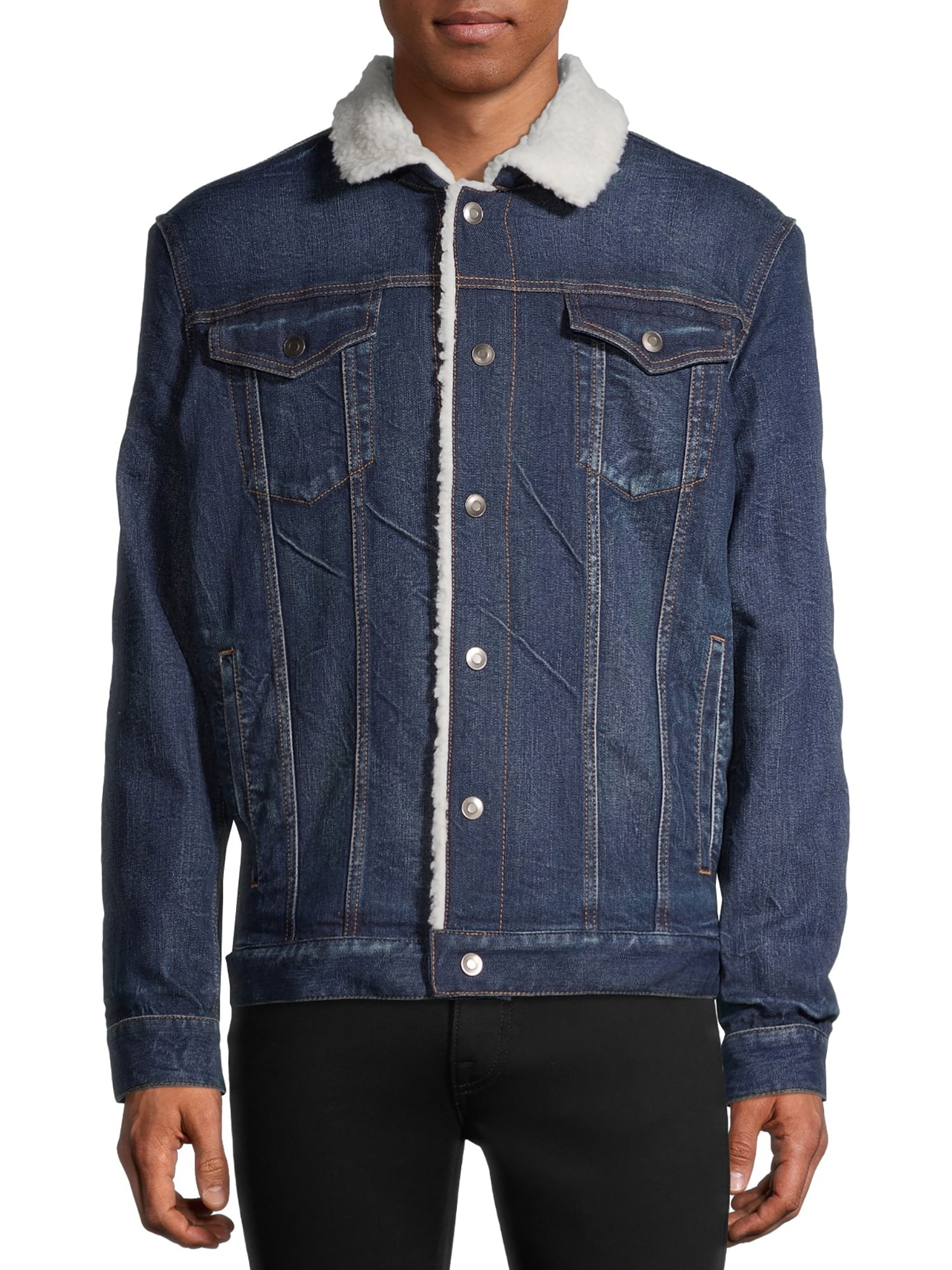 Men's and Big Men's Faux Sherpa Denim Jacket, up to Size 5XL