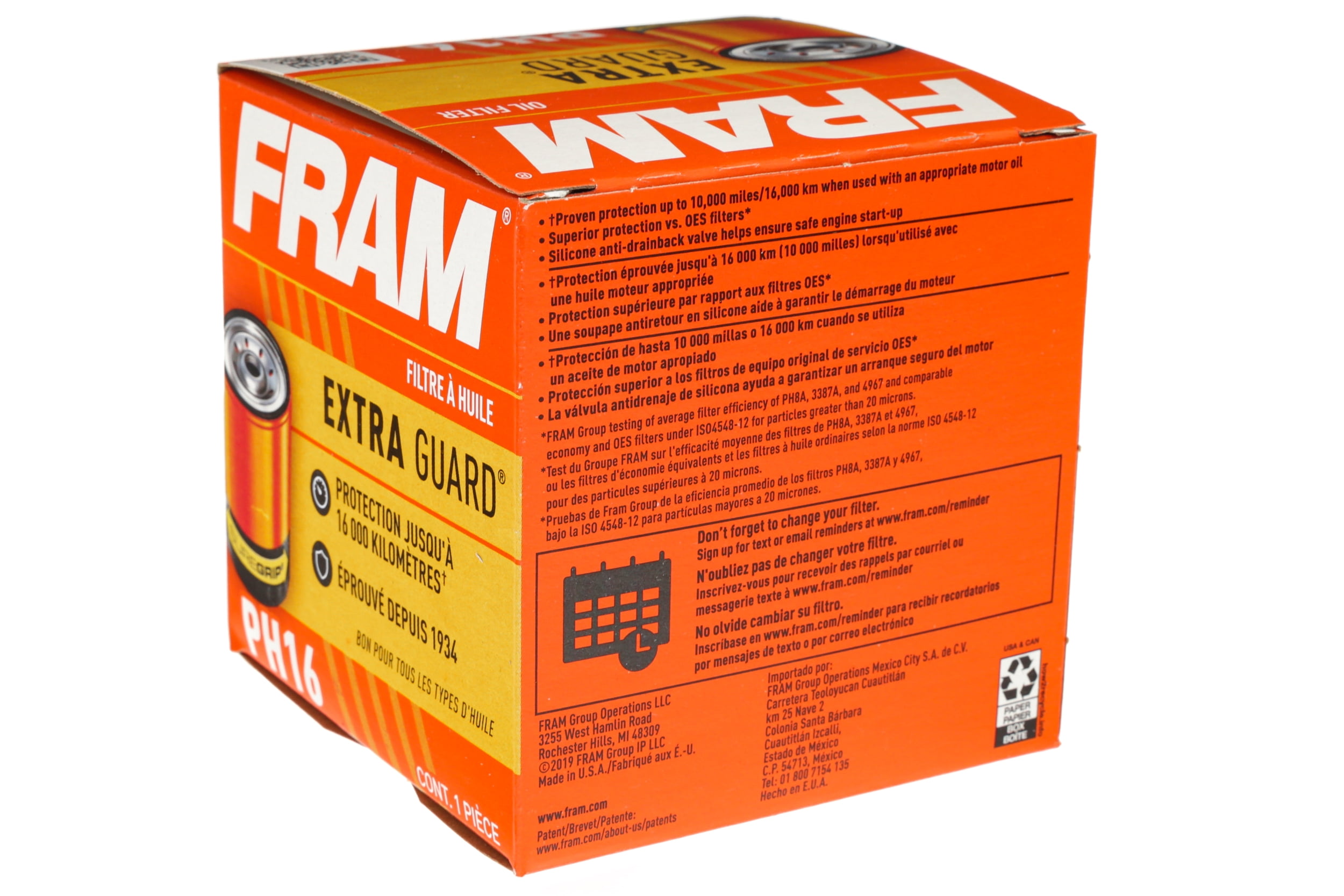 FRAM Extra Guard Oil Filter, PH16, 10K Miles, Replacement Oil Filter Fits Select Vehicles
