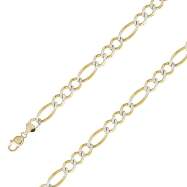10k Solid Yellow Gold 11.5 mm Figaro Pave Chain for Men & Women - Size 9  Inches