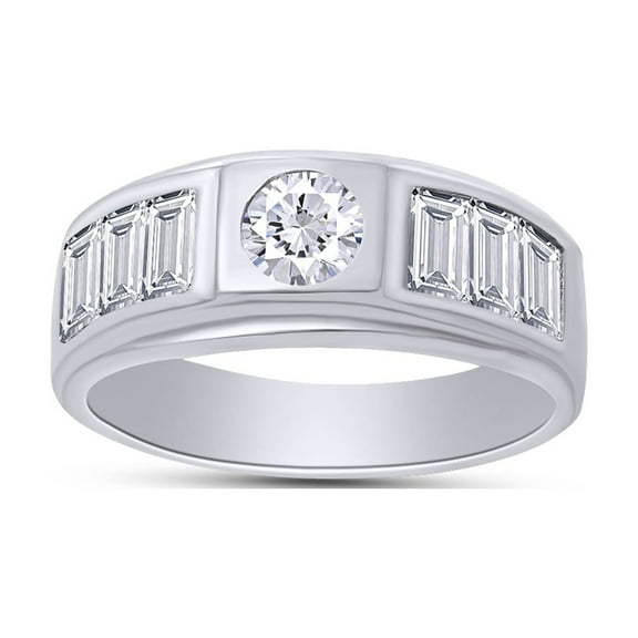 1 Carat (Cttw) Round And Baguette Cut White Cubic Zirconia Eternity Men's Anniversary Wedding Band Ring In 14k White Gold Over Sterling Silver Ring Size-11