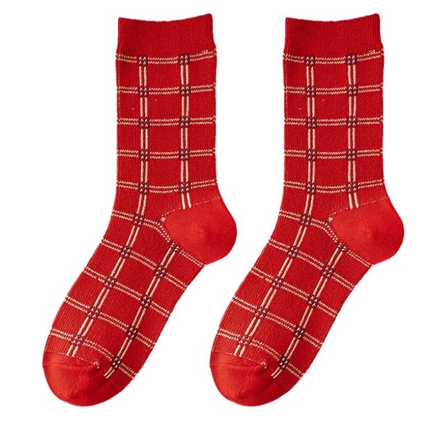 Small grid Calcetines de mujer a rayas a cuadros Otoño e Invierno cómodos calcetines de Color rojo Harajuku señoras novedad regalo de vacaciones
