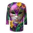 thumbnail image 5 of YOIAVAIOY Women Funny Mardi Gras Shirts 3/4 Sleeve Crew Neck Carnival Print Top Happy Holiday Trendy Outfits Multicolor S, 5 of 5