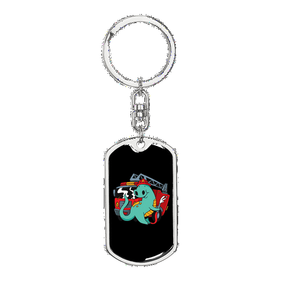 Firefighter Dinosaur Stainless Steel or 18k Gold Premium Swivel Dog Tag Keychain