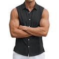 thumbnail image 4 of QIUOMBBP Sleeveless Linen Shirts for Men Summer Loose Button Down Tees Casual Breathable Hawaiian Vacation Tshirts Dark Gray S, 4 of 7