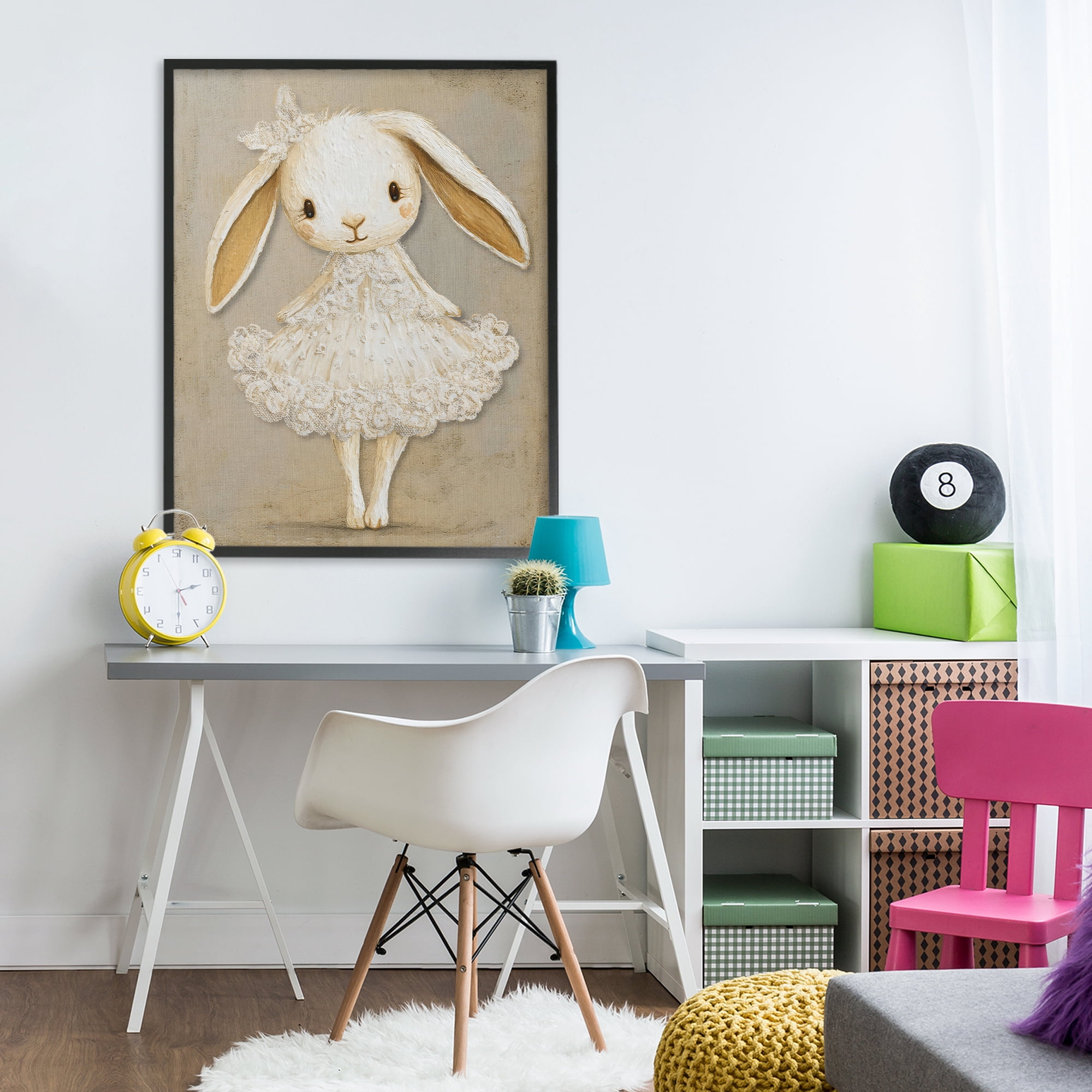 Stupell Industries Ballerina Bunny in Lace Dress Black Framed Giclee Art, design by Ink Drop Loft