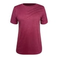 thumbnail image 4 of T-shirts Rouges pour Femmes Couleur Unie Col Rond Décoré Coton Manches Courtes T-Shirt Haut Été, 4 of 5