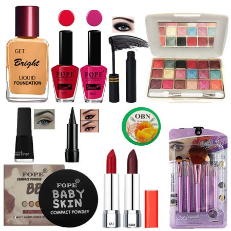 Fope 16 Pcs Glame Up Makeup Combo Kit(Foundation, Eyeshadow, Compact, Brush Set, 1 Kajal, 1 Eyeliner,2 Lipsticks, 2 Nail Paints, 1 Mascara, 1 Remover) For Women-15