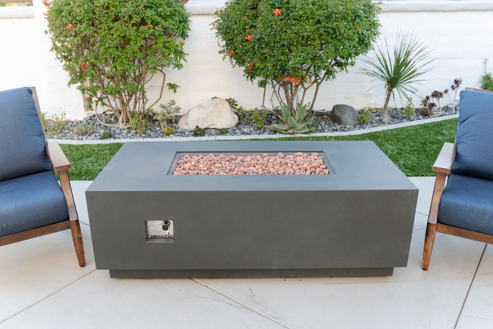 AMS Fireplace Creations 66" Dark Gray Sedona Fire Pit Table w/ Pullout Propane Tank Drawer