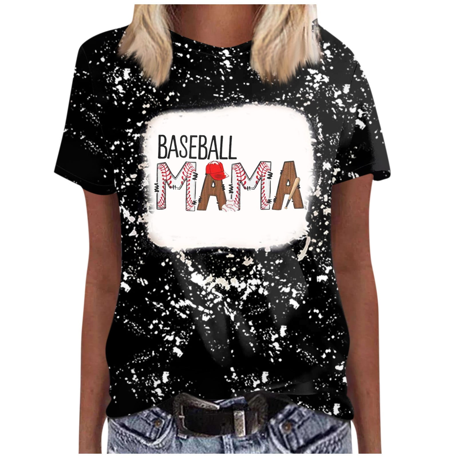 Baseball Mom Shirt Women Mama Shirt Bleached T-Shirt Funny Letter Print Tee  Baseball Mama Short Sleeve Tee Tops at  Women’s Clothing store