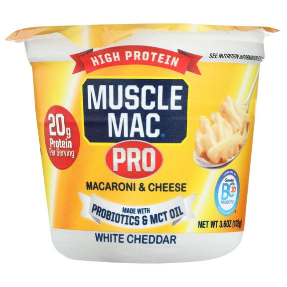 Muscle Mac - Protein Packed White Cheddar Macaroni & Cheese Cups - 3.6 OZ, Case of 12