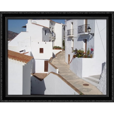 Streets of Andalusia, Spain 36x28 Large Black Ornate Wood Framed Canvas Art