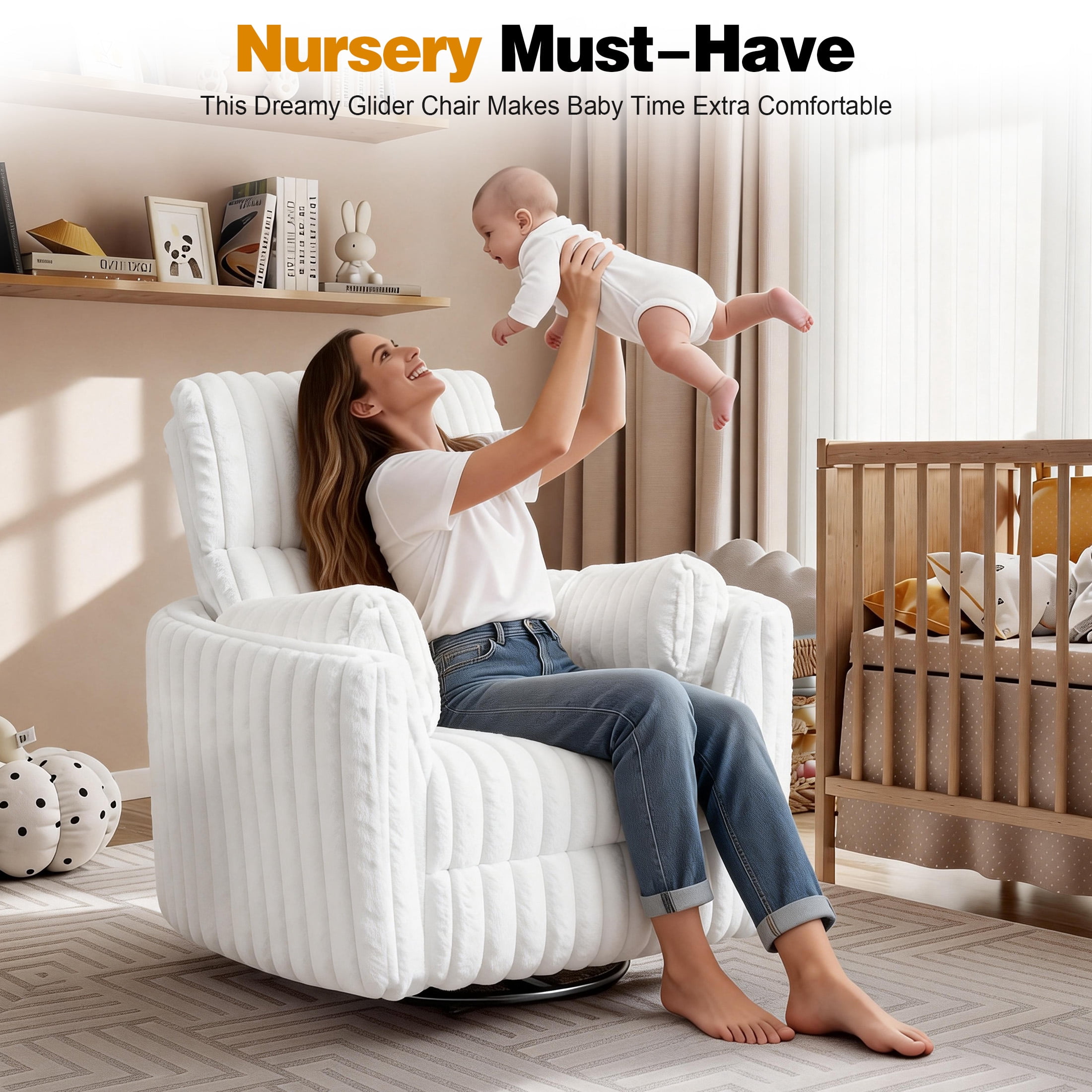 Aukfa Swivel Rocking Glider Power Recliner Chair with 24" Wide Seat & Type-C & USB Ports, White