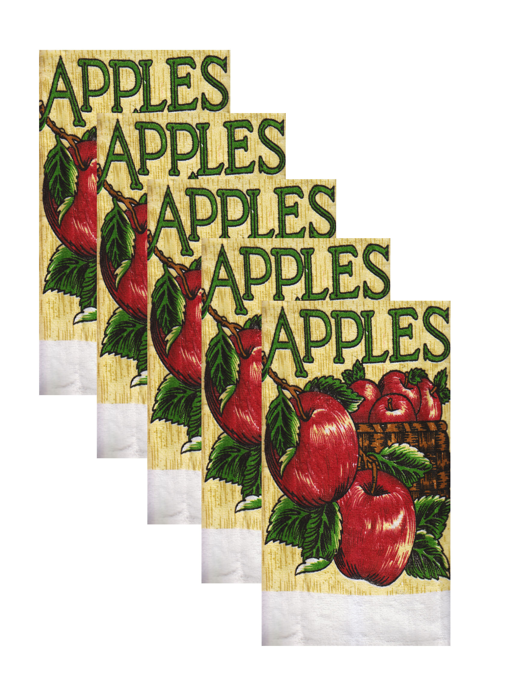 Kitchen Collection 5Piece Bushel Of Apples Towel Set, RedWhite, 15x25