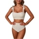thumbnail image 2 of Trajes de baño para mujer, traje de baño de bikini de tirantes sin espalda de color liso para mujer, conjunto de bikini con bloques de color y hombros descubiertos, trajes de baño para mujer, trajes d, 2 of 6