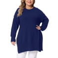 thumbnail image 2 of DARING DIVA Women's Plus Crew Neck Long Sleeve Slit Hem Pullover Sweater 4X Blue, 2 of 6