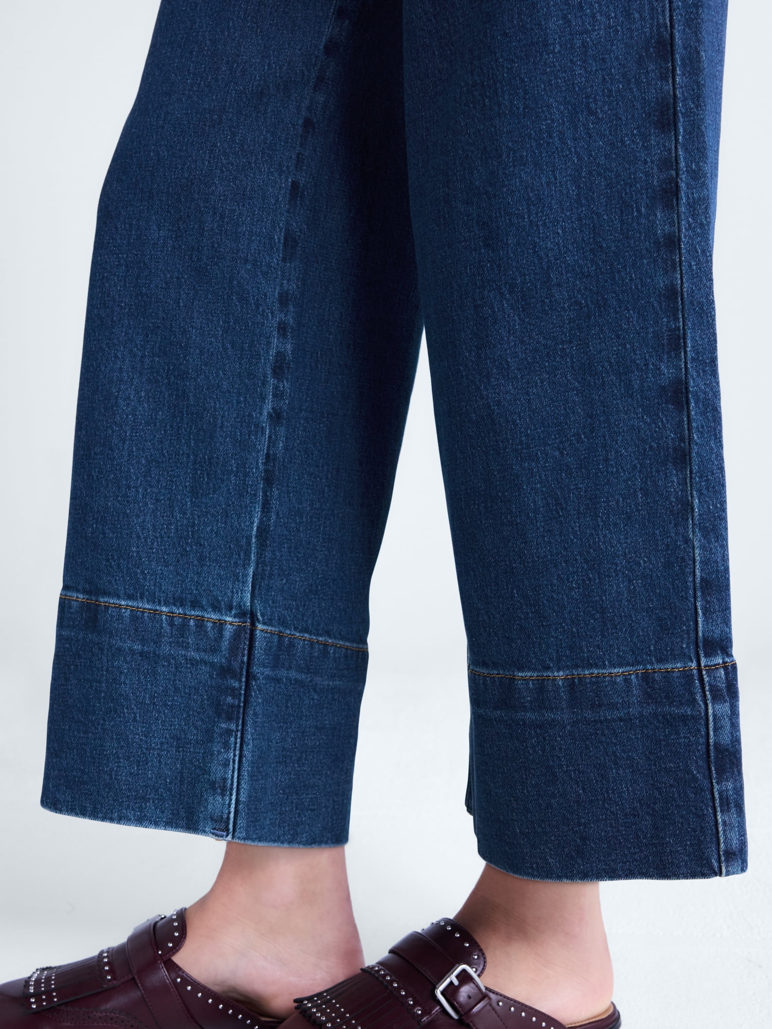Free Assembly Women's High Rise Wide Leg Cuffed Ankle Jeans, 27” Inseam, Sizes 0-16
